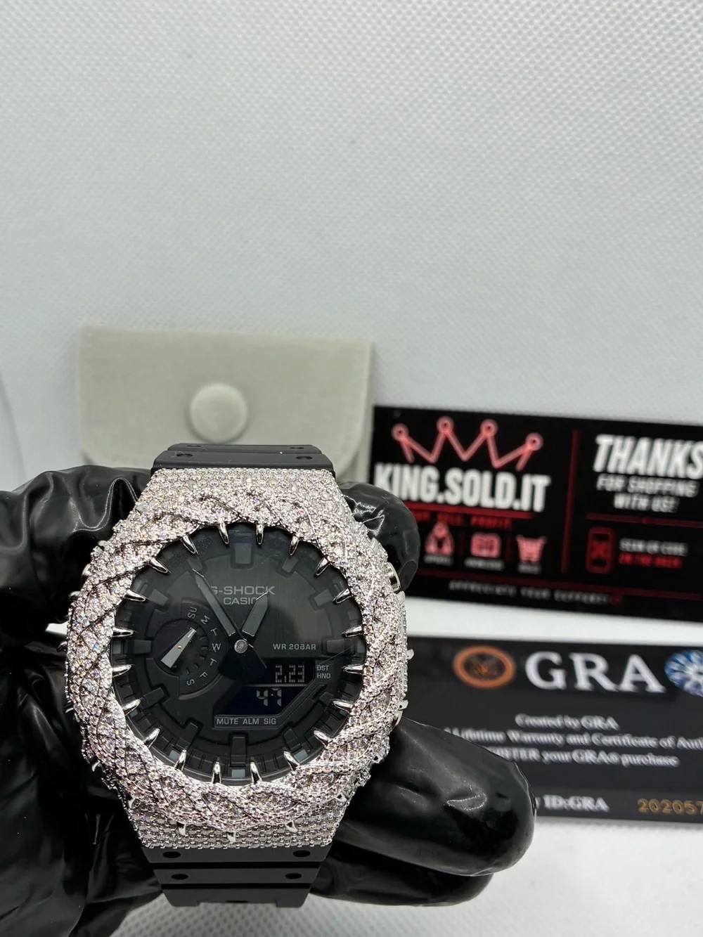G-Shock Black Digital-Analog Watch with Silver Iced Out Bezel
